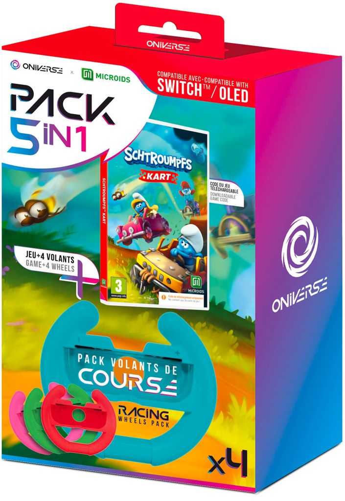 ONIVERSE - Bundle Code de Jeu Schtroumpfs kart + 4 volants (SWITCH)
