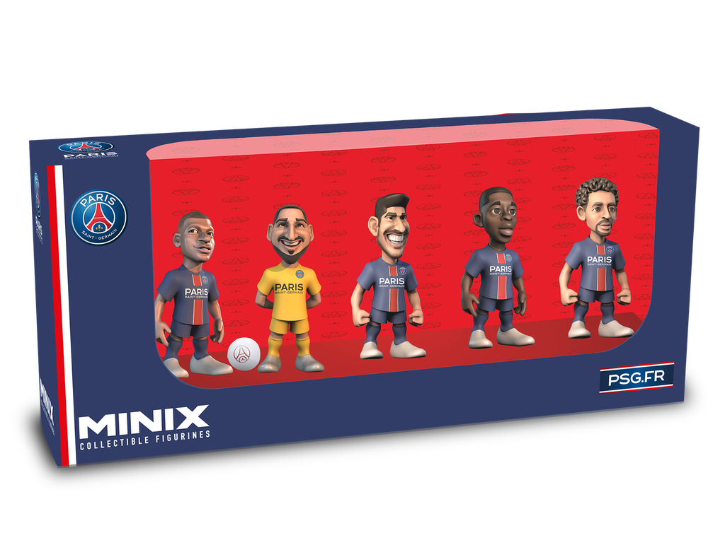 Minix - Football Stars - Figurines PVC 7 cm - Pack de 5 PSG (Mbappe/Dembele/Asensio/Marquinhos/Donnarumma)