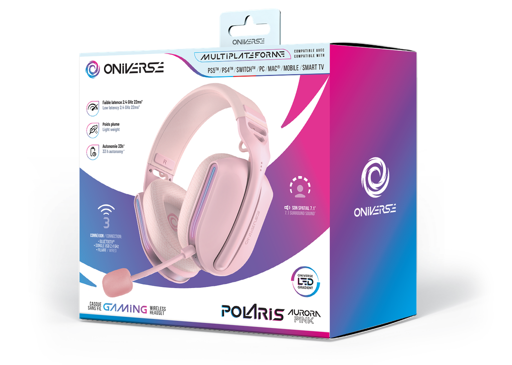 ONIVERSE - Casque Gaming sans fil Polaris - Aurora Pink (Multiplateforme)
