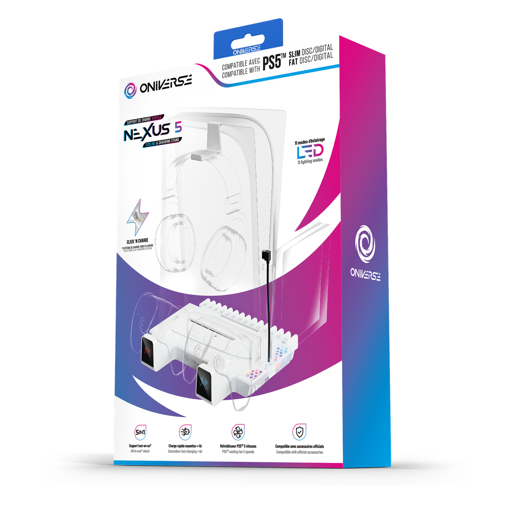 ONIVERSE - Nexus 5 Support de charge ventilé - Blanc (PS5/ PS5 Slim)