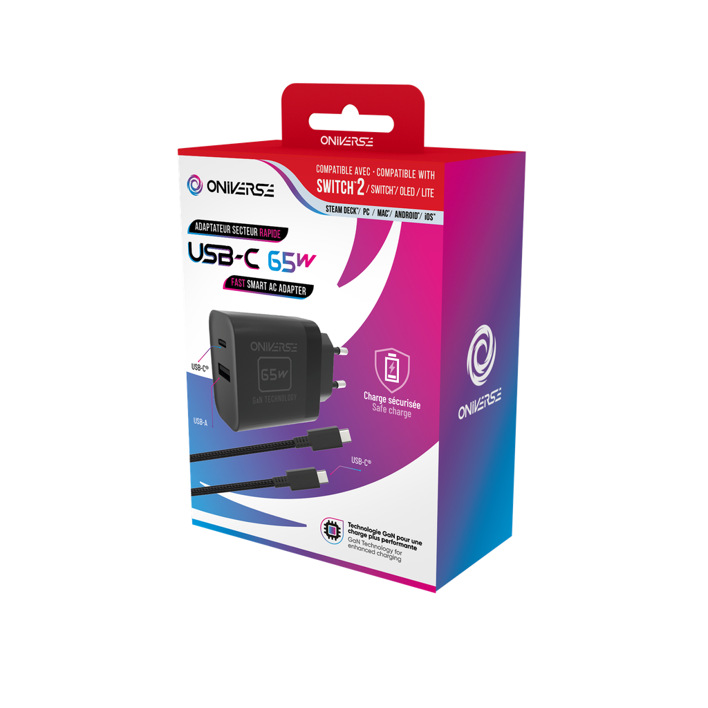 ONIVERSE - Cable AC adapter 45W USB C - 1.5 meter - Black (Switch 2)
