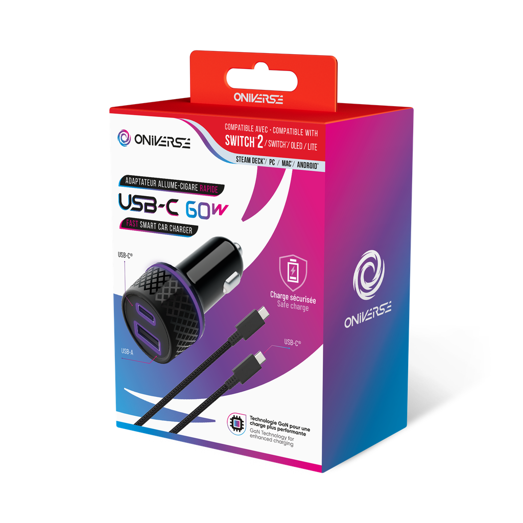 ONIVERSE - Câble adaptateur allume cigare 60W - 1.5 MÈTRE - NOIR (Switch 2)