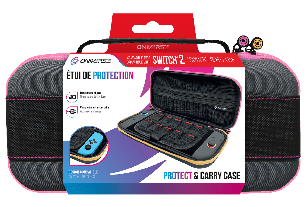 ONIVERSE - Étui de protection et transport - Zipper Rose/Jaune (Switch 2 / Switch / OLED)