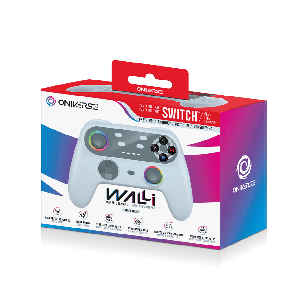 ONIVERSE - Manette Sans fil Bluetooth Walli - Retro Grey (Nintendo Switch / PC / Mobile)