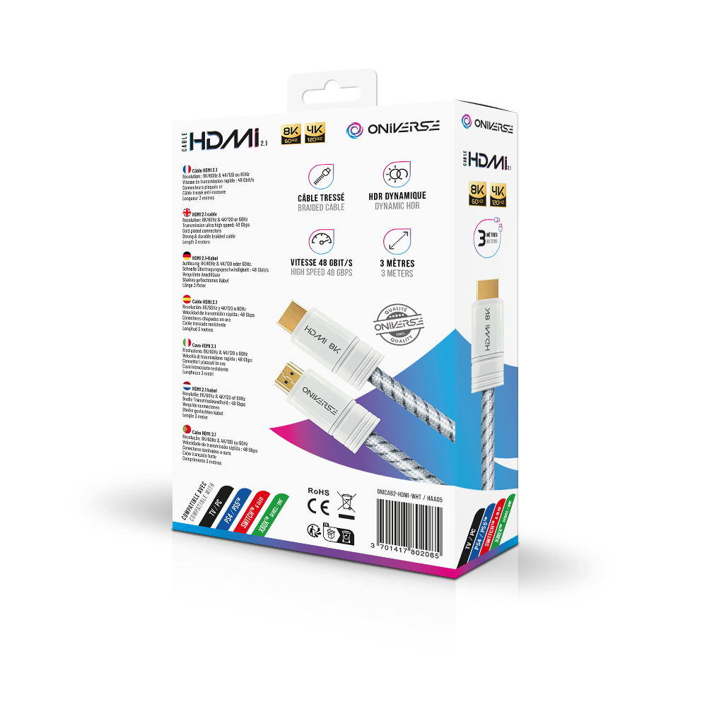 ONIVERSE - Câble HDMI 8K - Blanc