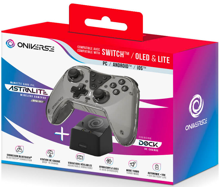ONIVERSE - Pack Controller Astralite Nysa Grey + charging station - Wireless Bluetooth (Nintendo Switch / PC / IOS / Android)