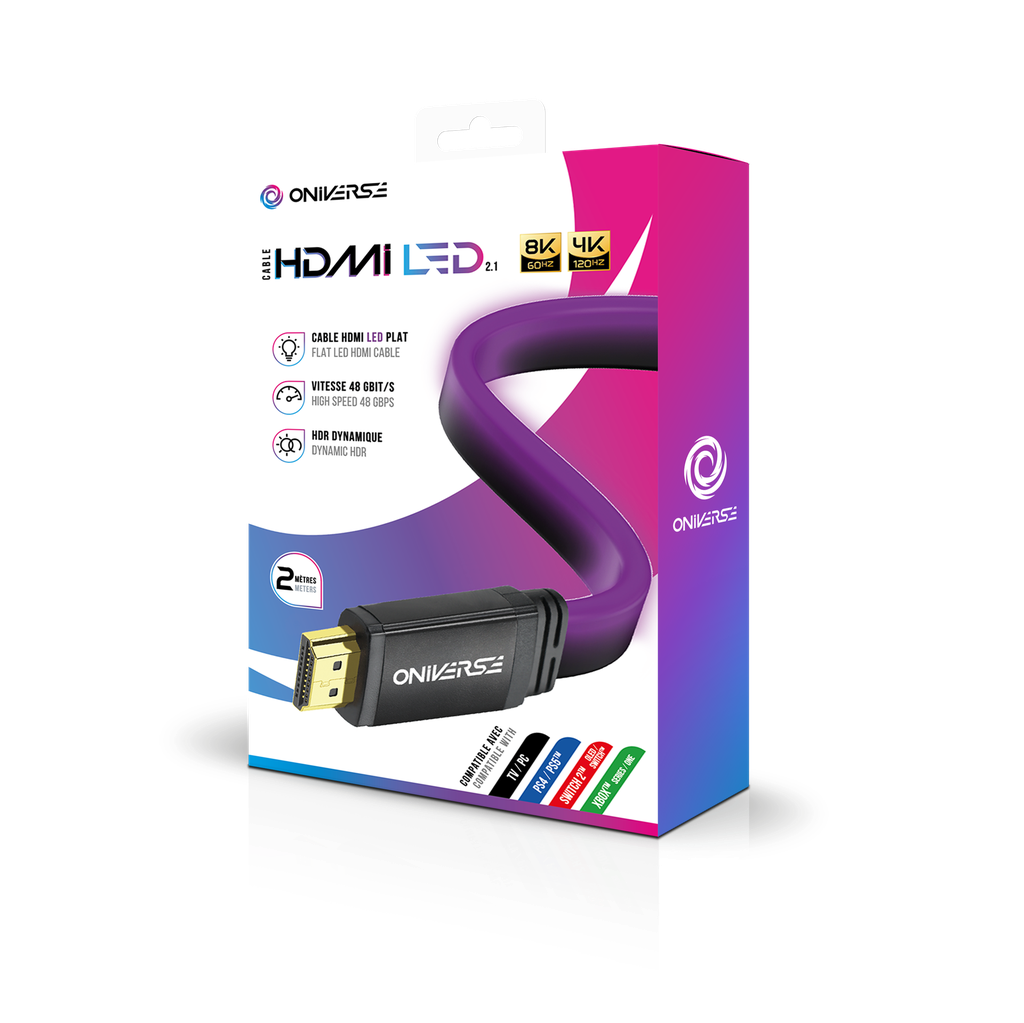 ONIVERSE - Câble HDMI LED 8K 2m - Violet (Multiplateforme)